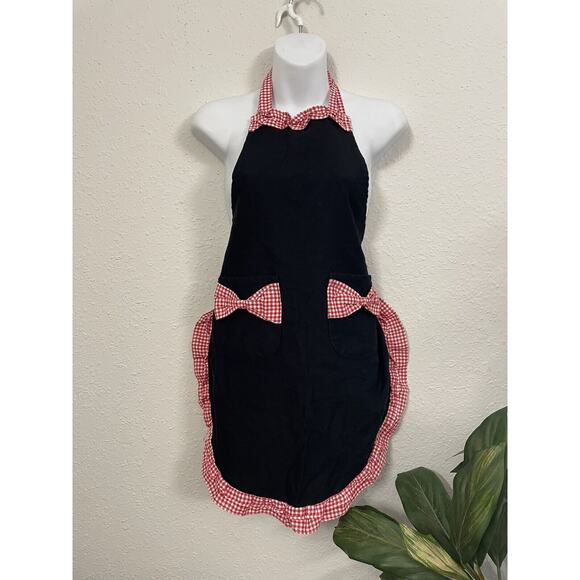 Princess Bib Apron Smock Plaid Frill Bow Pockets Maid Waitress Work - Picture 1 of 6